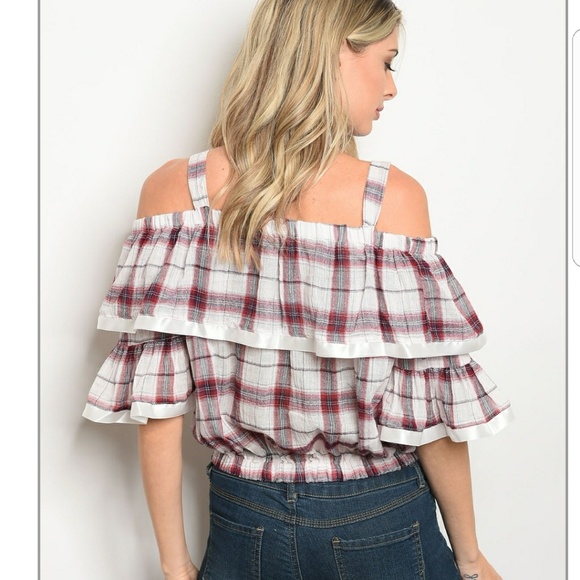 💦 WINE PLAID RUFFLE TOP - Picture 3 of 3